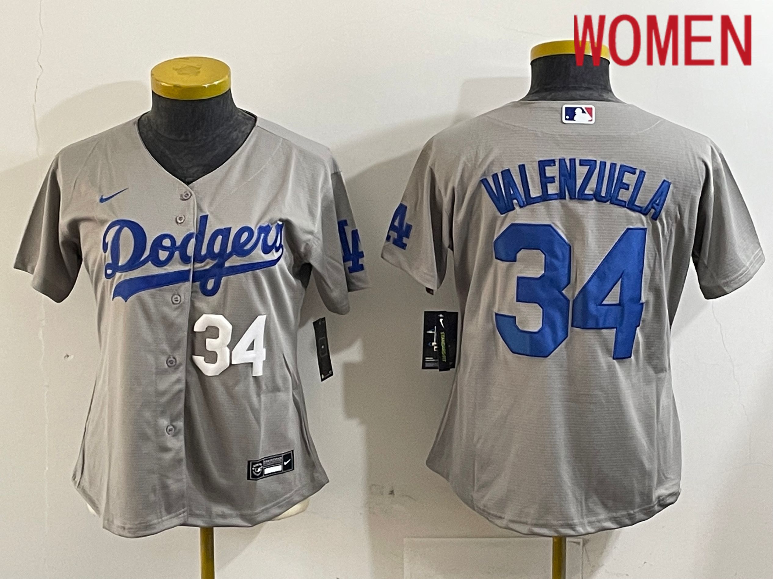 Women Los Angeles Dodgers #34 Valenzuela Grey Game 2024 Nike MLB Jersey style 1216->women mlb jersey->Women Jersey